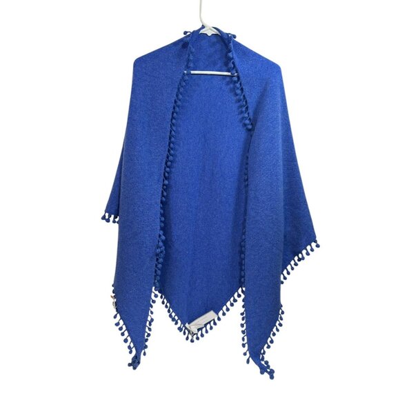 NWT Alpine Cashmere Pom-Pom Triangle Wrap Scarf Ocean Blue Quiet Luxury - Picture 5 of 5